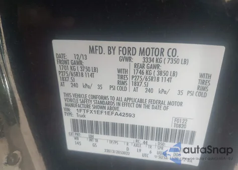 2014 Ford F-150 Xlt z USA, uszkodzony, nr VIN 1FTFX1EF1EFA42593